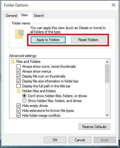 تنظیمات folder option در ویندوز 10